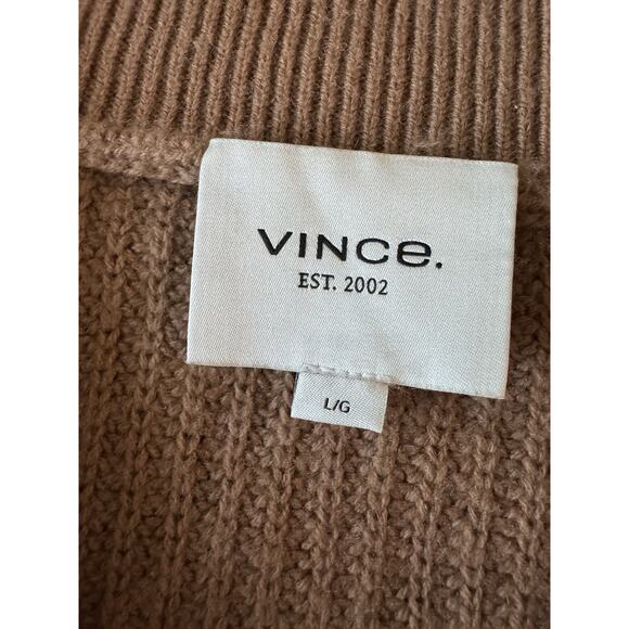 Vince Cashmere Wool Half-Zip Funnel Neck Sweater Womens Large Tan Soft Cozy Knit - Picture 6 of 10